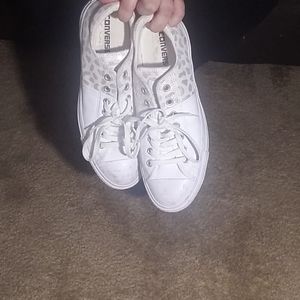 White and silver metalic cheetah print Converse